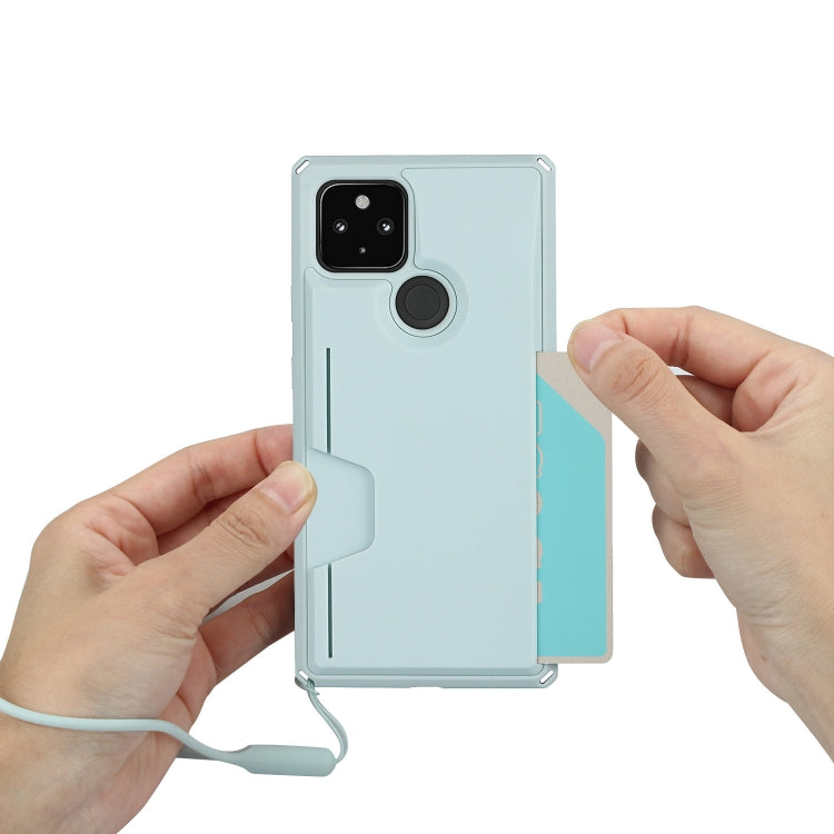 For Google Pixel 4a 5G Armor Shockproof TPU + PC Hard Case with Card Slot Holder(Light Blue)