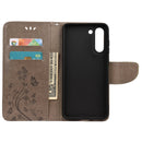 For Samsung Galaxy S21 FE Butterfly Flower Pattern Horizontal Flip Leather Case with Holder & Card Slots & Wallet(Grey)