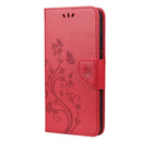 For Samsung Galaxy S21 FE Butterfly Flower Pattern Horizontal Flip Leather Case with Holder & Card Slots & Wallet(Red)