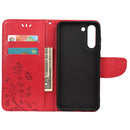 For Samsung Galaxy S21 FE Butterfly Flower Pattern Horizontal Flip Leather Case with Holder & Card Slots & Wallet(Red)