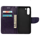 For Samsung Galaxy S21 FE Butterfly Flower Pattern Horizontal Flip Leather Case with Holder & Card Slots & Wallet(Deep Purple)
