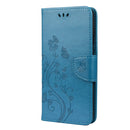 For Samsung Galaxy S21 FE Butterfly Flower Pattern Horizontal Flip Leather Case with Holder & Card Slots & Wallet(Blue)