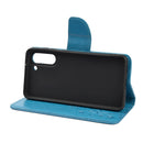 For Samsung Galaxy S21 FE Butterfly Flower Pattern Horizontal Flip Leather Case with Holder & Card Slots & Wallet(Blue)