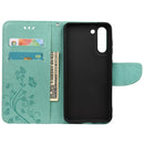 For Samsung Galaxy S21 FE Butterfly Flower Pattern Horizontal Flip Leather Case with Holder & Card Slots & Wallet(Green)