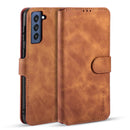 For Samsung Galaxy S21 FE DG.MING Retro Oil Side Horizontal Flip Leather Case with Holder & Card Slots & Wallet(Brown)