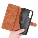 For Samsung Galaxy S21 FE DG.MING Retro Oil Side Horizontal Flip Leather Case with Holder & Card Slots & Wallet(Brown)