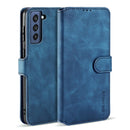For Samsung Galaxy S21 FE DG.MING Retro Oil Side Horizontal Flip Leather Case with Holder & Card Slots & Wallet(Blue)