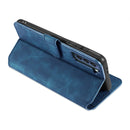 For Samsung Galaxy S21 FE DG.MING Retro Oil Side Horizontal Flip Leather Case with Holder & Card Slots & Wallet(Blue)