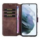 For Samsung Galaxy S21 FE DG.MING Retro Oil Side Horizontal Flip Leather Case with Holder & Card Slots & Wallet(Coffee)