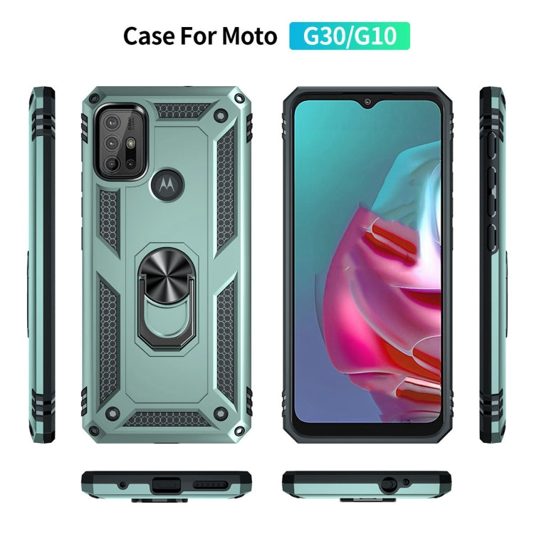 For Motorola Moto G10 / G30 Shockproof TPU + PC Protective Case with 360 Degree Rotating Holder(Green)