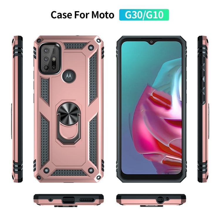 For Motorola Moto G10 / G30 Shockproof TPU + PC Protective Case with 360 Degree Rotating Holder(Rose Gold)