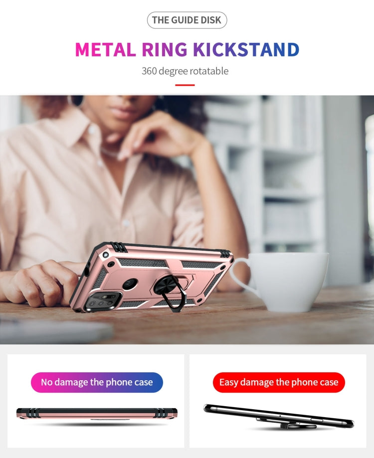 For Motorola Moto G10 / G30 Shockproof TPU + PC Protective Case with 360 Degree Rotating Holder(Rose Gold)