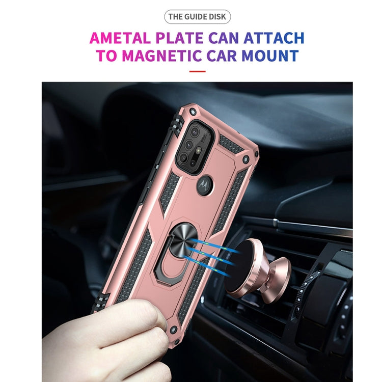 For Motorola Moto G10 / G30 Shockproof TPU + PC Protective Case with 360 Degree Rotating Holder(Rose Gold)