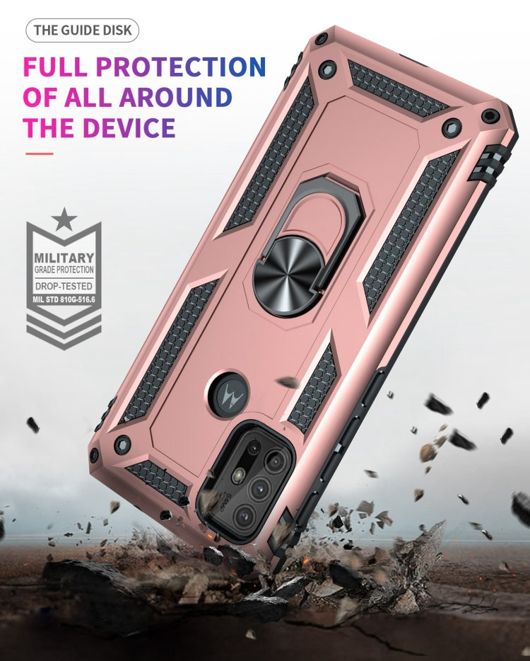 For Motorola Moto G10 / G30 Shockproof TPU + PC Protective Case with 360 Degree Rotating Holder(Rose Gold)