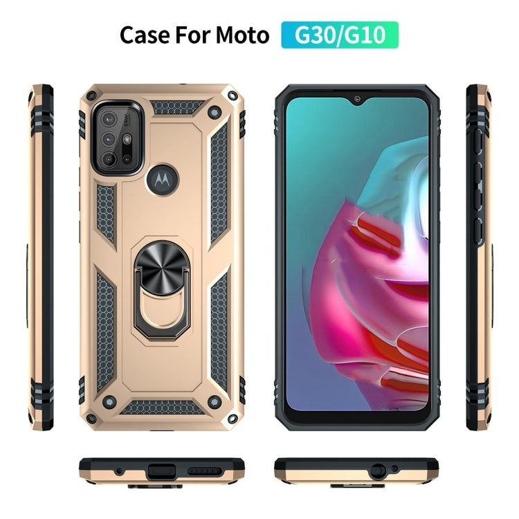 For Motorola Moto G10 / G30 Shockproof TPU + PC Protective Case with 360 Degree Rotating Holder(Gold)