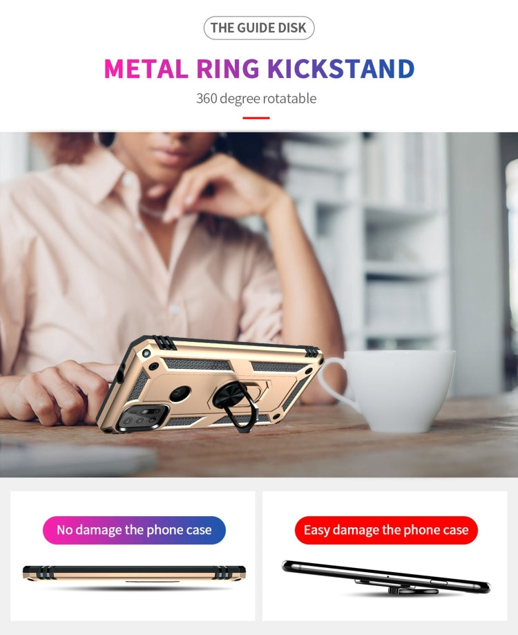 For Motorola Moto G10 / G30 Shockproof TPU + PC Protective Case with 360 Degree Rotating Holder(Gold)