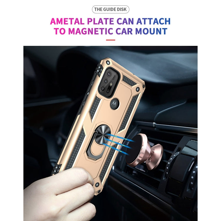 For Motorola Moto G10 / G30 Shockproof TPU + PC Protective Case with 360 Degree Rotating Holder(Gold)