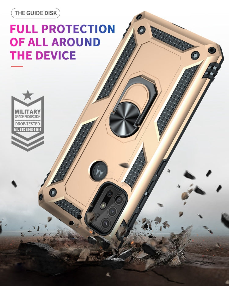 For Motorola Moto G10 / G30 Shockproof TPU + PC Protective Case with 360 Degree Rotating Holder(Gold)