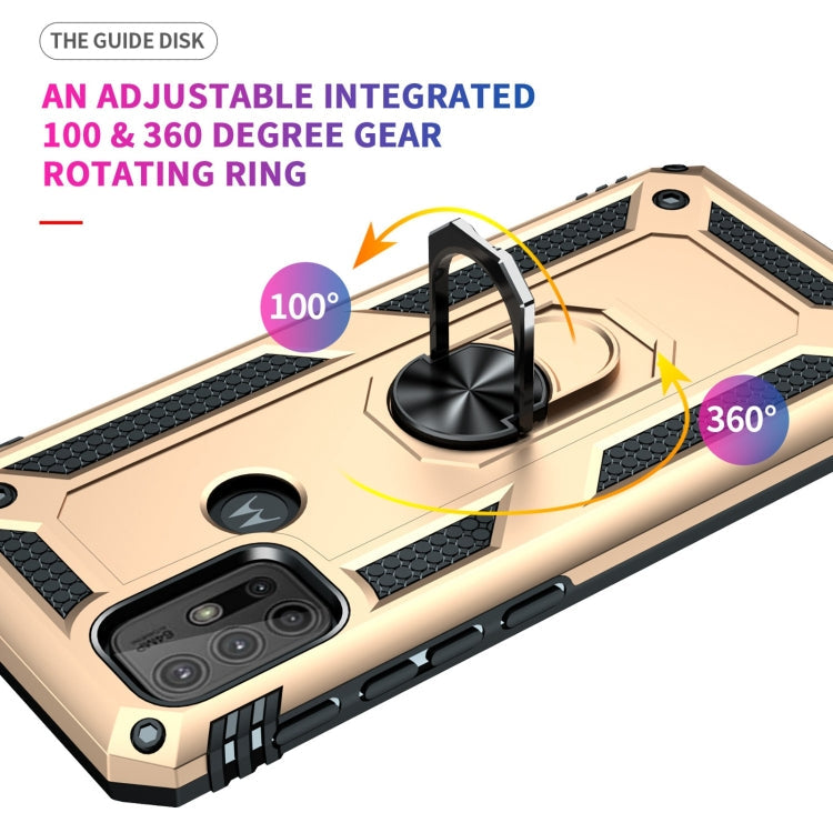 For Motorola Moto G10 / G30 Shockproof TPU + PC Protective Case with 360 Degree Rotating Holder(Gold)