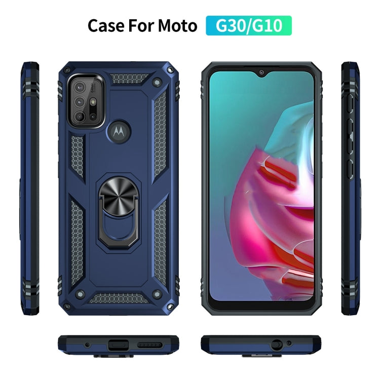 For Motorola Moto G10 / G30 Shockproof TPU + PC Protective Case with 360 Degree Rotating Holder(Blue)