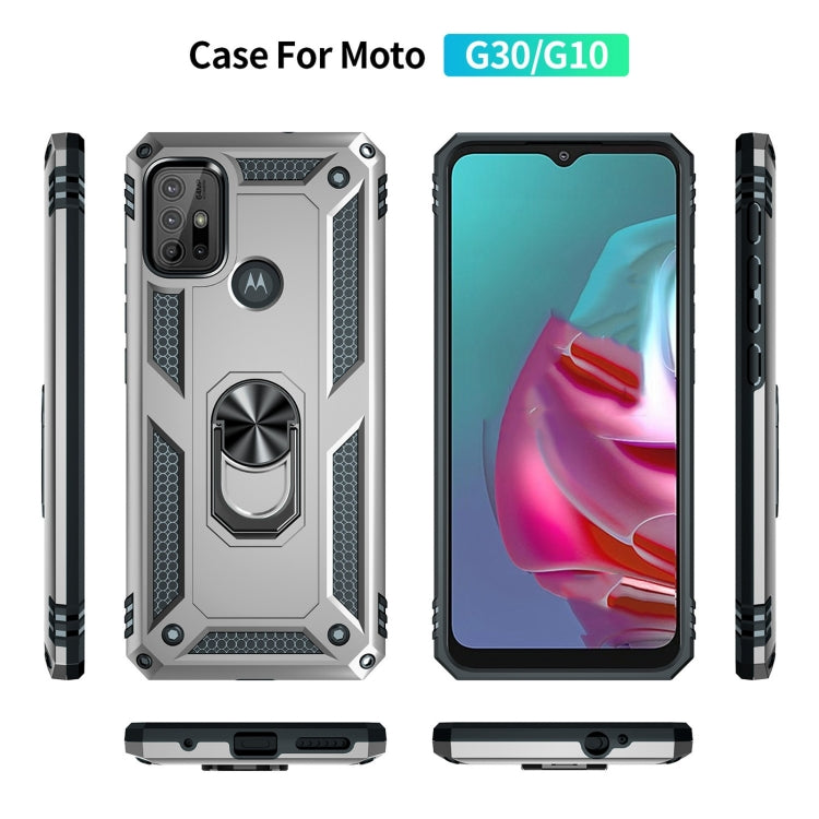 For Motorola Moto G10 / G30 Shockproof TPU + PC Protective Case with 360 Degree Rotating Holder(Silver)