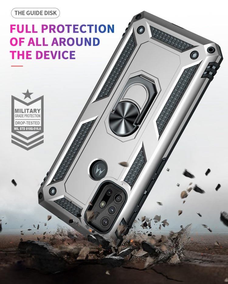 For Motorola Moto G10 / G30 Shockproof TPU + PC Protective Case with 360 Degree Rotating Holder(Silver)