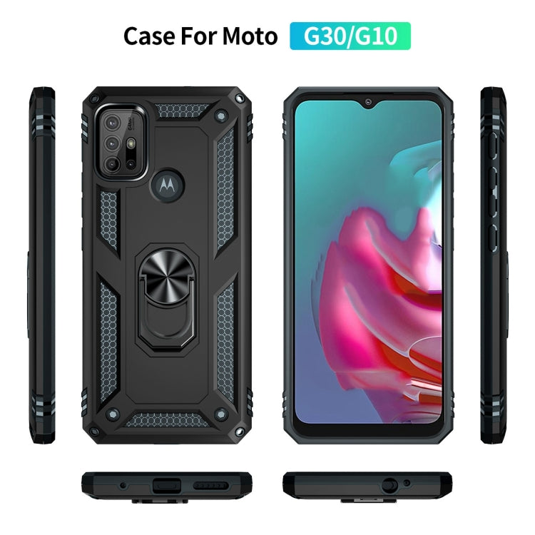 For Motorola Moto G10 / G30 Shockproof TPU + PC Protective Case with 360 Degree Rotating Holder(Black)