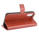 For Samsung Galaxy S21 FE Crazy Horse Texture Horizontal Flip Leather Case with Holder & Card Slots & Lanyard(Brown)