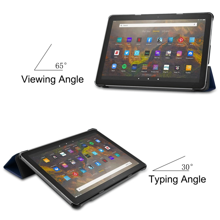 For Amazon Fire HD 10 (2021) Custer Texture Horizontal Flip Leather Case with Three-folding Holder & Sleep / Wake-up Function(Dark Blue)