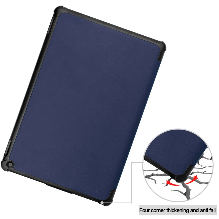 For Amazon Fire HD 10 (2021) Custer Texture Horizontal Flip Leather Case with Three-folding Holder & Sleep / Wake-up Function(Dark Blue)