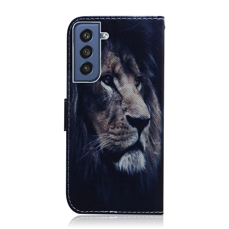 For Samsung Galaxy S21 FE Coloured Drawing Horizontal Flip Leather Case, with Holder & Card Slots & Wallet(Lion)