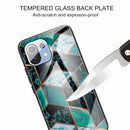 For Xiaomi Mi 11 Abstract Marble Pattern Glass Protective Case(Rhombus Dark Green)