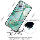 For Xiaomi Mi 11 Abstract Marble Pattern Glass Protective Case(Rhombus Green)