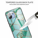 For Xiaomi Mi 11 Abstract Marble Pattern Glass Protective Case(Rhombus Green)