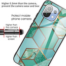 For Xiaomi Mi 11 Abstract Marble Pattern Glass Protective Case(Rhombus Green)