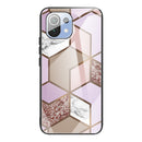 For Xiaomi Mi 11 Abstract Marble Pattern Glass Protective Case(Rhombus Orange Purple)