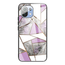 For Xiaomi Mi 11 Lite Abstract Marble Pattern Glass Protective Case(Rhombus Gray Purple)