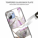 For Xiaomi Mi 11 Lite Abstract Marble Pattern Glass Protective Case(Rhombus Gray Purple)