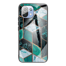 For Xiaomi Mi 11 Lite Abstract Marble Pattern Glass Protective Case(Rhombus Dark Green)