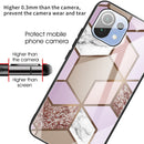 For Xiaomi Mi 11 Lite Abstract Marble Pattern Glass Protective Case(Rhombus Orange Purple)
