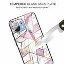 For Xiaomi Mi 11 Lite Abstract Marble Pattern Glass Protective Case(Rhombus White Purple)