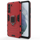 For Samsung Galaxy S21 FE Shockproof PC + TPU Protective Case with Magnetic Ring Holder(Red)