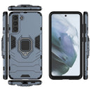For Samsung Galaxy S21 FE Shockproof PC + TPU Protective Case with Magnetic Ring Holder(Navy Blue)