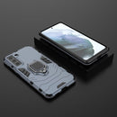 For Samsung Galaxy S21 FE Shockproof PC + TPU Protective Case with Magnetic Ring Holder(Navy Blue)