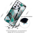 For Samsung Galaxy A32 4G (EU Version) Abstract Marble Pattern Glass Protective Case(Rhombus Dark Green)