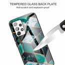 For Samsung Galaxy A32 4G (EU Version) Abstract Marble Pattern Glass Protective Case(Rhombus Dark Green)