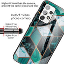 For Samsung Galaxy A32 4G (EU Version) Abstract Marble Pattern Glass Protective Case(Rhombus Dark Green)