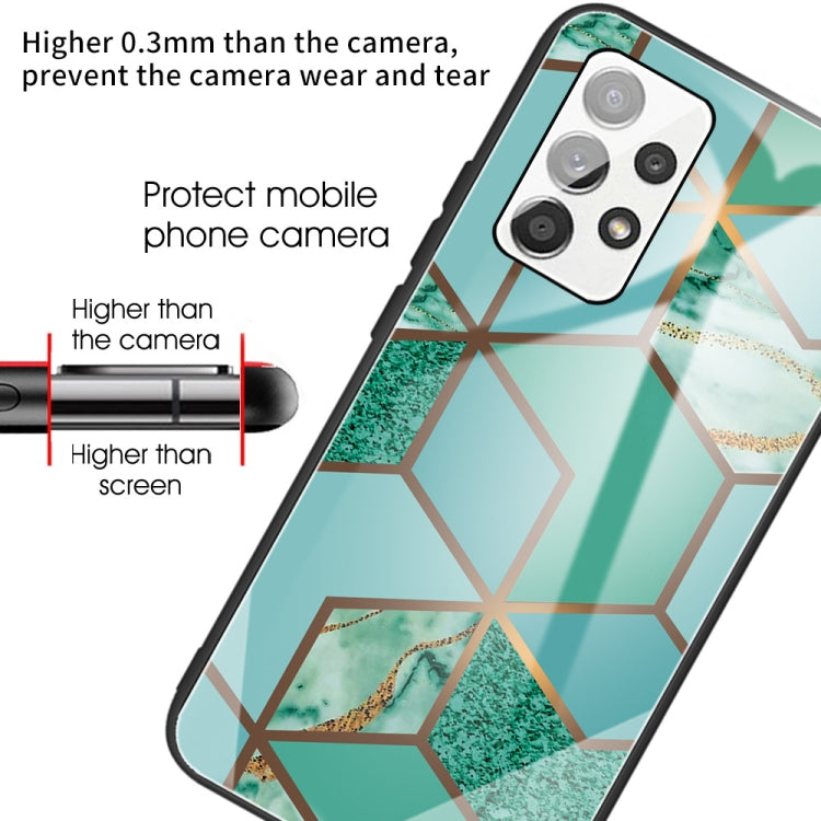 For Samsung Galaxy A32 4G (EU Version) Abstract Marble Pattern Glass Protective Case(Rhombus Green)