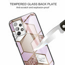 For Samsung Galaxy A32 4G (EU Version) Abstract Marble Pattern Glass Protective Case(Rhombus Orange Purple)
