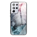 For Samsung Galaxy S21 Ultra 5G Abstract Marble Pattern Glass Protective Case(Abstract Light Pink)